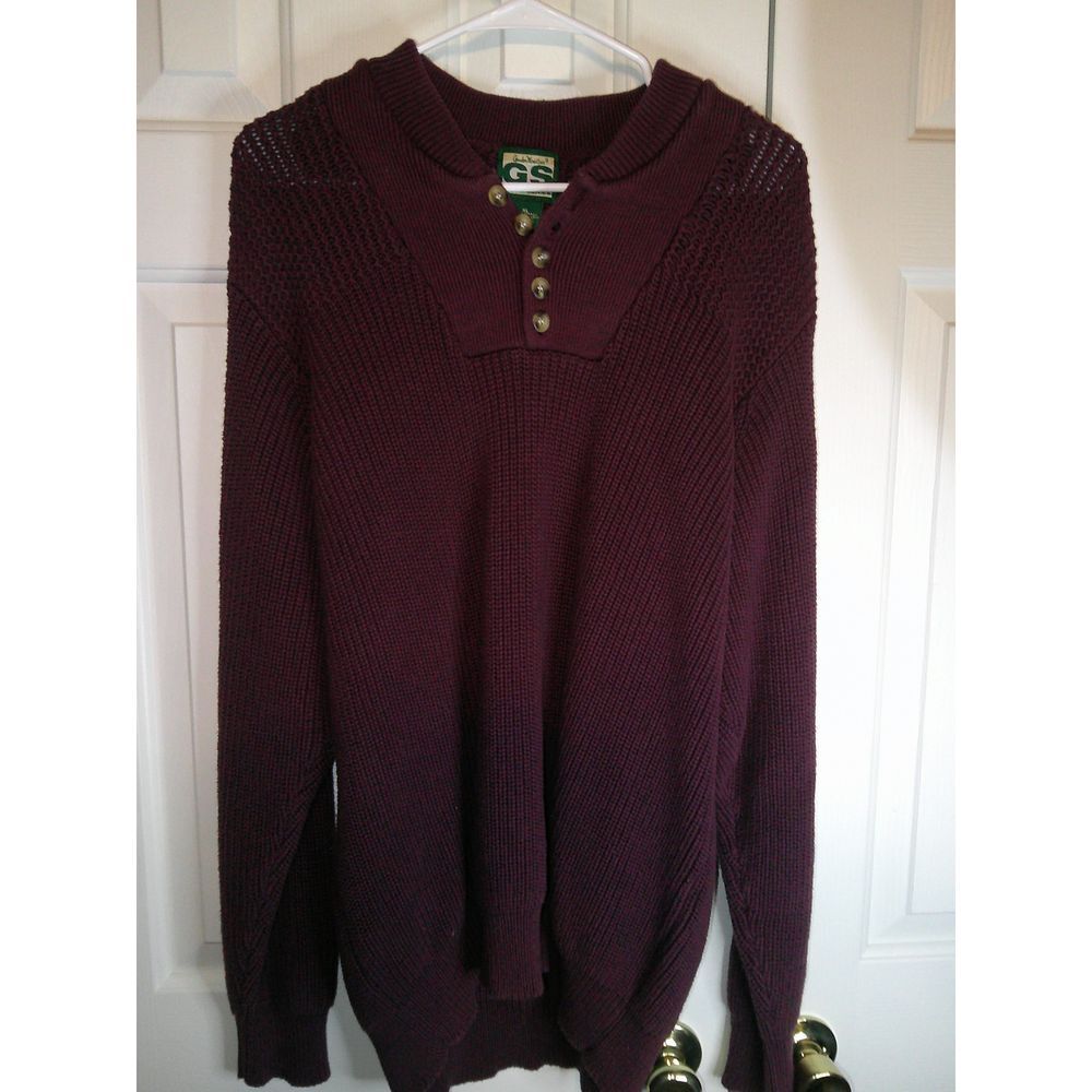 Gordon Mountain Sweater Pullover Knit‎ Button Neck Maroon XL